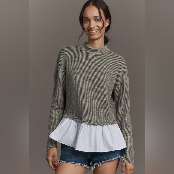 Maeve by Anthro Tops - New Maeve Anthropologie Long-Sleeve Bow-Back Twofer Peplum Top Olive NWT
